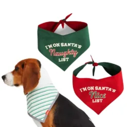 Festive & Classic Pet Bandanas - Christmas Naughty/Nice & Striped Styles